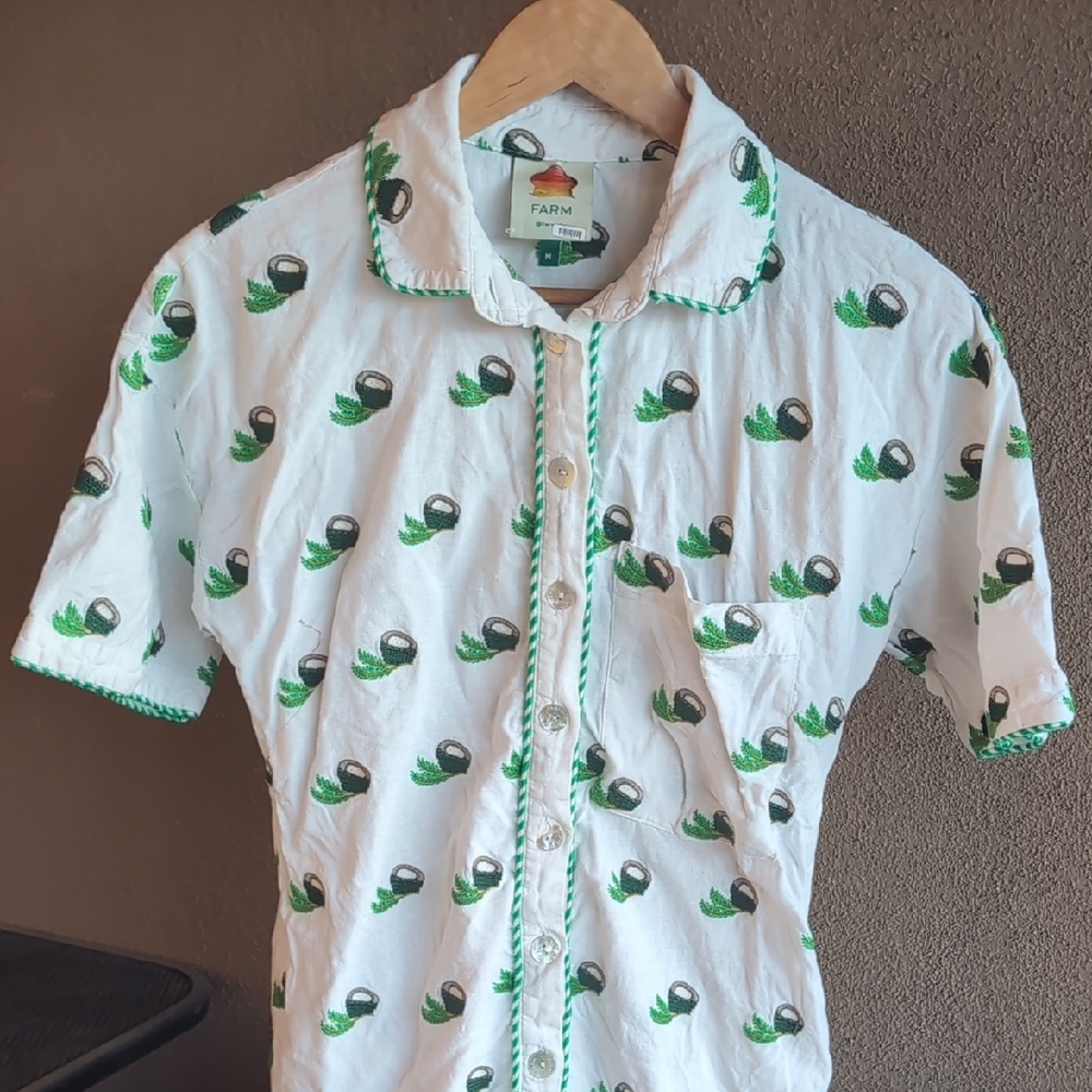 FARM Rio Green and White Playful Button Down Jumpsuit Size M - Picture 4 of 9